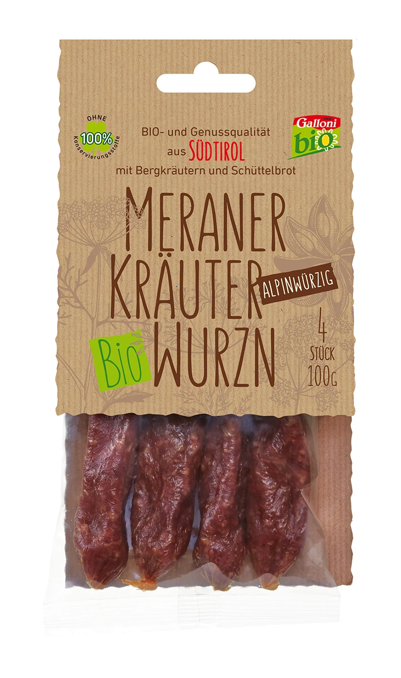 BIO Kräuterwurzn, "alpinwürzig", 4 St., 100 G - Metzgerei Galloni 1 BIO Kräuterwurzn, "alpinwürzig", 4 St., 100 G - Metzgerei Galloni