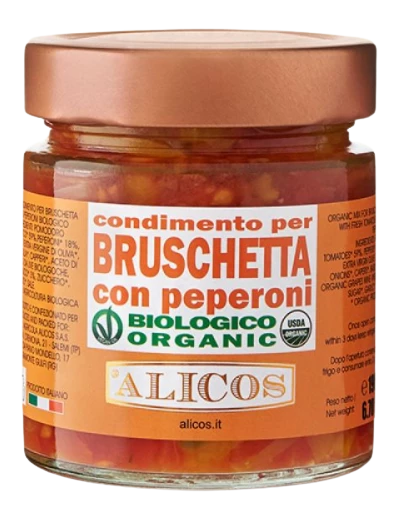 Tomaten-Paprika-Bruschetta, BIO, 190g - Alicos 1 Tomaten-Paprika-Bruschetta, BIO, 190g - Alicos