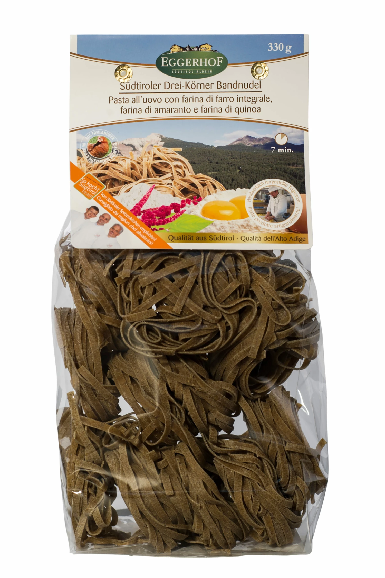 Dreikörnernudeln, Eierbandnudeln Aus Hartweizengrieß Und Dinkel, 330g - Eggerhof 1 Dreikörnernudeln, Eierbandnudeln Aus Hartweizengrieß Und Dinkel, 330g - Eggerhof