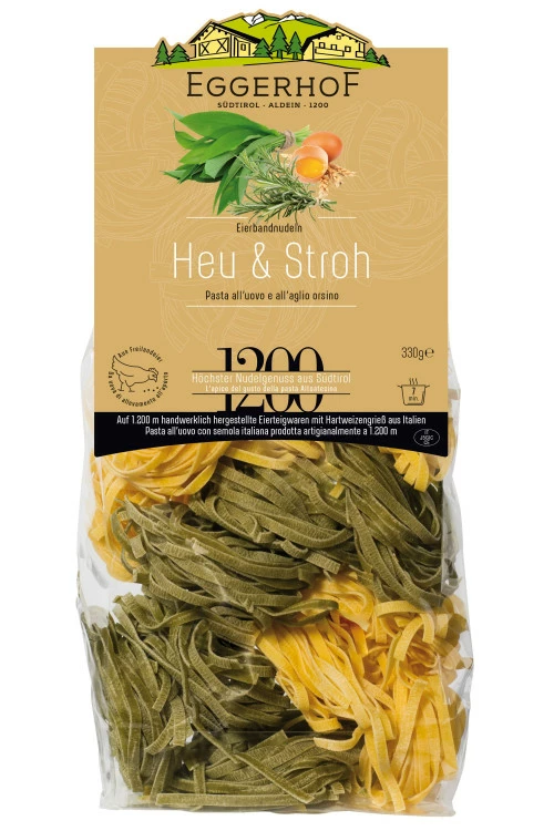 Heu Und Stroh Fettuccine - Eier- & Kräuterbandnudeln, 330g - Eggerhof 1 Heu Und Stroh Fettuccine - Eier- & Kräuterbandnudeln, 330g - Eggerhof
