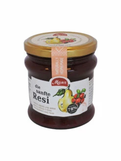 Neue Produkte 19 Fruchtaufstrich "die Sanfte Resi"- Birne & Preiselbeere, 340ml - Bäckerei Moser